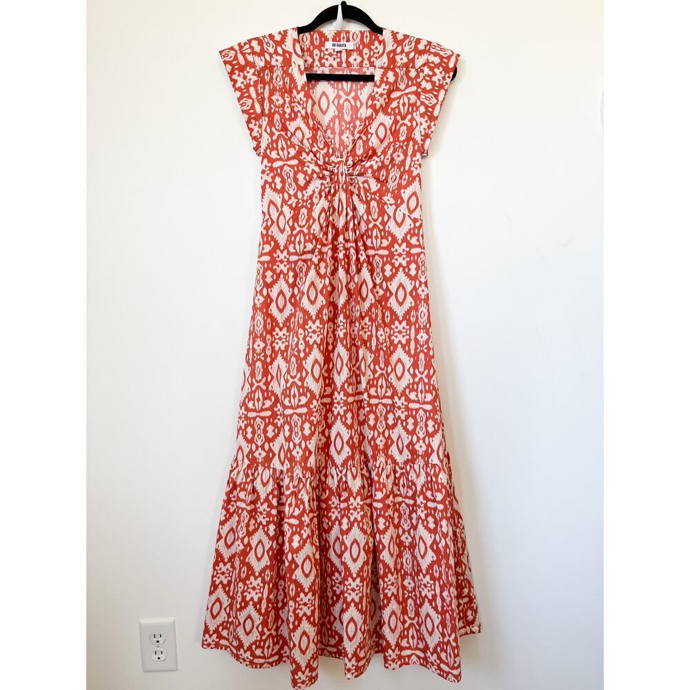 Evereve BB Dakota Emersyn Tiered Midi Dress XS Deep V-Neck Batik Cotton Spring - Picture 5 of 16